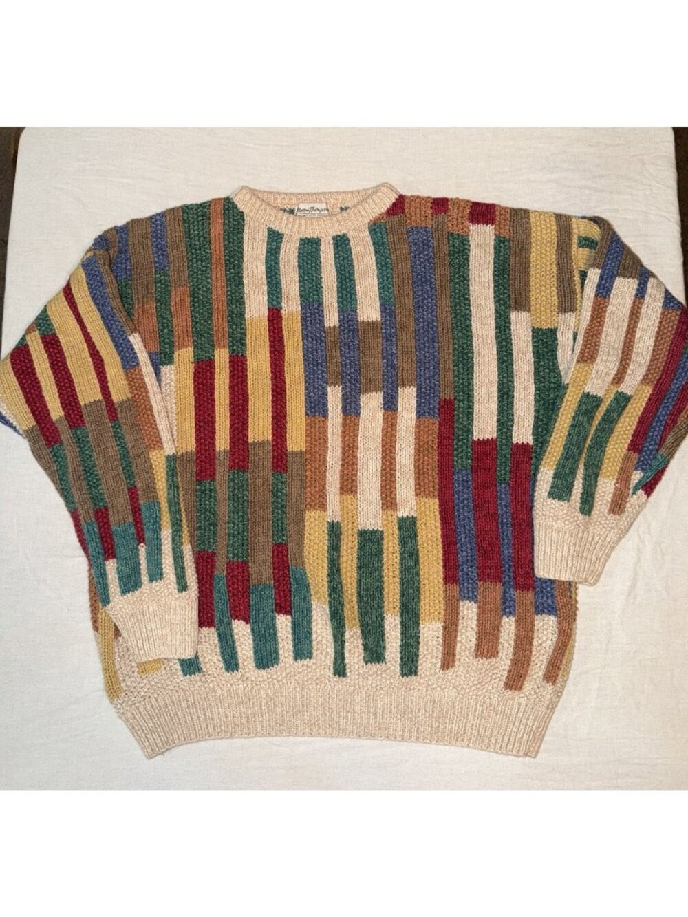 Vtg 90s Norm Thompson XL coogi style multicolor Geometric Ramie Cotton Cosby